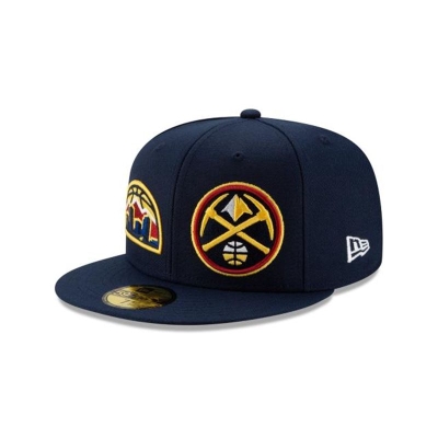 Blue Denver Nuggets Hat - New Era NBA Double Hit 59FIFTY Fitted Caps USA8740915